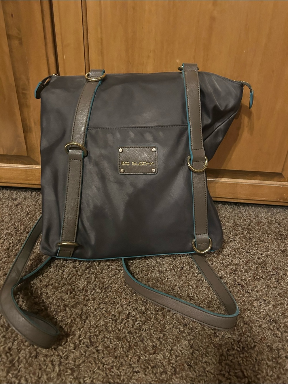 Big Buddha Gray Backpack with Teal Trim